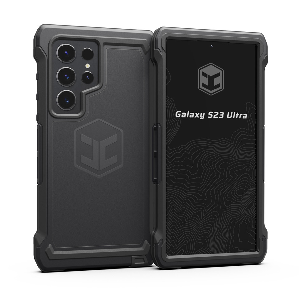 Black Samsung Galaxy S23 Ultra phone case.