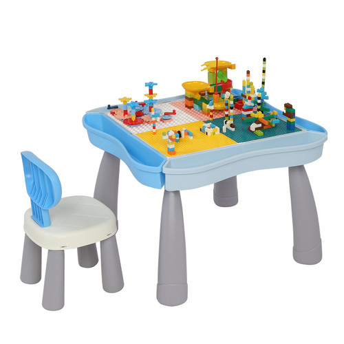 Kids Activity Table Set, Multi Activity Table Set with Storage Area, 300PCS Building Blocks