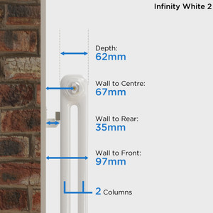 NF2-W-DEPTH - Infinity White 2 Column Radiator 22 Sections H2200mm X W1036mm
