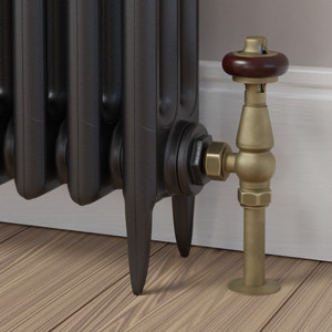 T-TRV-019-AG-OEB-BROWN-HEAD-LS00 - Flatford Traditional TRV Angled Old English Brass Thermostatic Radiator Valves