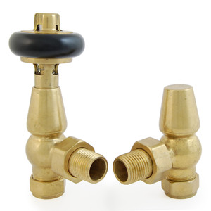 T-TRV-019-AG-UB - Flatford Traditional TRV Angled Unlacquered Brass Thermostatic Radiator Valves