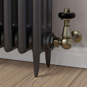 T-TRV-020-CR-AB-BLACK-HEAD-LS00 - Flatford Traditional TRV Corner Antique Brass Thermostatic Radiator Valves