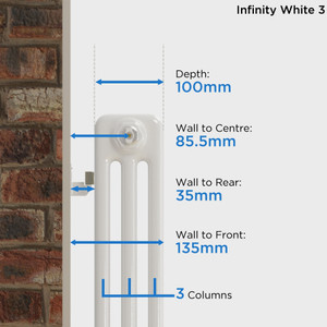 NF3-W-DEPTH - Infinity White 3 Column Radiator 22 Sections H1800mm X W1036mm