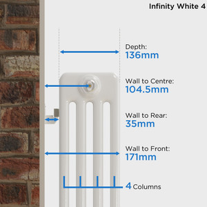 NF4-W-DEPTH - Infinity White 4 Column Radiator 22 Sections H1100mm X W1036mm