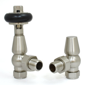 T-MAN-021-AG-SN - Eastbury Traditional Manual Angled Brushed Satin Nickel Radiator Valves with Sleeves
