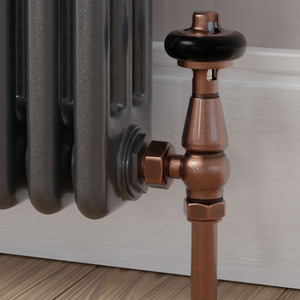 T-TRV-019-AG-AC-CU00 - Flatford Traditional TRV Angled Antique Copper Thermostatic Radiator Valves with Sleeves