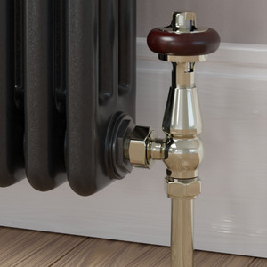 T-TRV-019-AG-N-CU00 - Flatford Traditional TRV Angled Nickel Thermostatic Radiator Valves with Sleeves