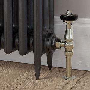 T-TRV-019-AG-N-BLACK-HEAD-LS00 - Flatford Traditional TRV Angled Nickel Thermostatic Radiator Valves with Sleeves