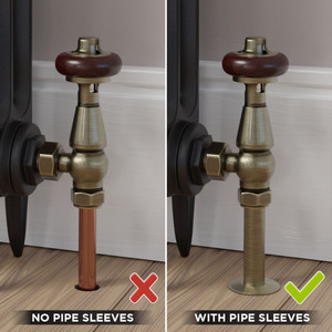 T-TRV-019-AG-AB-SLEEVE-COMP - Flatford Traditional TRV Angled Old English Brass Thermostatic Radiator Valves with Sleeves