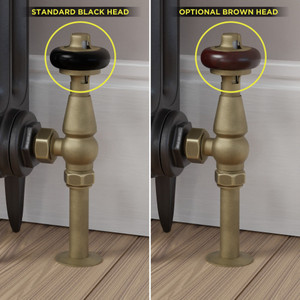 T-TRV-019-AG-OEB-BROWN-HEAD-COMP - Flatford Traditional TRV Angled Old English Brass Thermostatic Radiator Valves with Sleeves