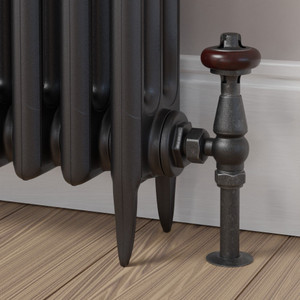 T-TRV-019-AG-PEW-BROWN-HEAD-LS00 - Flatford Traditional TRV Angled Pewter Thermostatic Radiator Valves with Sleeves