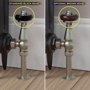 T-TRV-019-AG-SN-BROWN-HEAD-COMP - Flatford Traditional TRV Angled Brushed Satin Nickel Thermostatic Radiator Valves with Sleeves