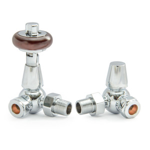 T-TRV-020-CR-C - Flatford Traditional TRV Corner Chrome Thermostatic Radiator Valves with Sleeves