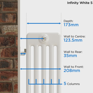 NF5-W-DEPTH - Infinity White 5 Column Radiator 22 Sections H300mm X W1036mm