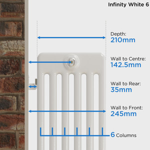 NF6-W-DEPTH - Infinity White 6 Column Radiator 22 Sections H300mm X W1036mm