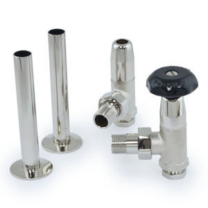 T-MAN-066-AG-N-PIP-ALT00 - Buckland Traditional Manual Angled Nickel Radiator Valves with Sleeves