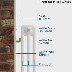 TE3-W-DEPTH - Trade Essentials White 3 Column Vertical Radiator H1800 x W300
