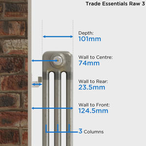 TE3-R-DEPTH - Trade Essentials Raw 3 Column Horizontal Radiator 502mm x 159mm
