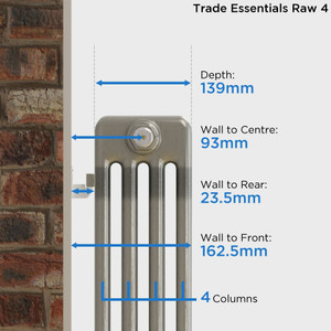 TE4-R-DEPTH - Trade Essentials Raw 4 Column Horizontal Radiator 602mm x 159mm
