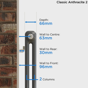 CT2-A-DEPTH - Classic Anthracite 2 Column Radiator H1500 X W214