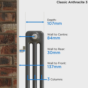CT3-A-DEPTH - Classic Anthracite 3 Column Radiator H1500 X W214