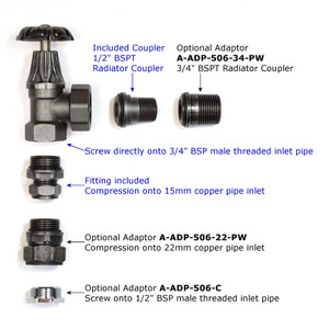 T-MAN-028-AG-PW-ADAPTORS - Arlington Traditional Manual Angled Light Pewter Radiator Valves