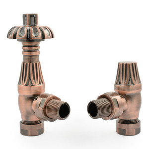 T-TRV-058-AG-AC - Petworth Traditional TRV Angled Antique Copper Thermostatic Radiator Valves