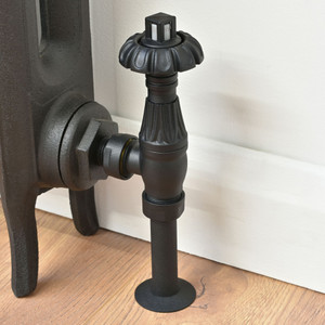 T-TRV-058-AG-TB-PIP - Petworth Traditional TRV Angled Textured Black Thermostatic Radiator Valves with Sleeves