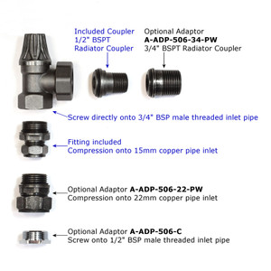 T-MAN-030-AG-PW-ADAPTORS - Arlington Lever Traditional Manual Angled Light Pewter Radiator Valves