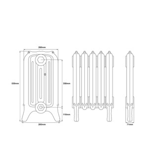 CA-RB530-LINE00 - Carron Ribbon 4 Column Cast Iron Radiator H530mm x W1951mm