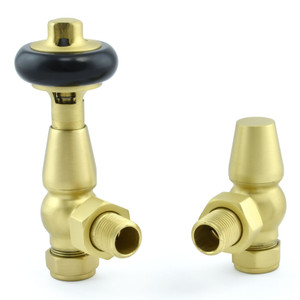 T-TRV-019-AG-BB - Flatford Traditional TRV Angled Brushed Brass Thermostatic Radiator Valves With Sleeves