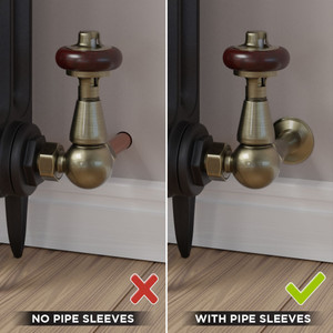 T-TRV-020-CR-AB-SLEEVE-COMP - Flatford Traditional TRV Corner Brass Thermostatic Radiator Valves With Sleeves