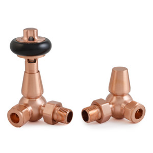 T-TRV-020-CR-BC - Flatford Traditional TRV Corner Brushed Copper Radiator Valves With Sleeves