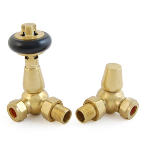 T-TRV-020-CR-UB - Flatford Traditional TRV Corner Unlacquered Brass Thermostatic Radiator Valves With Sleeves