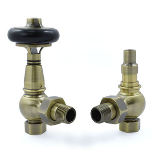 T-TRV-031-AG-AB - Ascott Traditional TRV Angled Antique Brass Radiator Valves With Sleeves