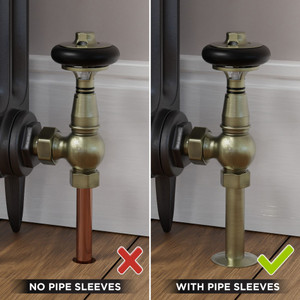 T-TRV-031-AG-AB-SLEEVE-COMP - Ascott Traditional TRV Angled Brushed Satin Nickel Radiator Valves With Sleeves