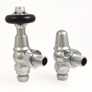 T-TRV-043-AG-C-ALT00 - Alfriston Traditional TRV Angled Chrome Thermostatic Radiator Valves With Sleeves