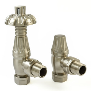 T-TRV-058-AG-SN-ALT00 - Petworth Traditional TRV Angled Brushed Satin Nickel Thermostatic Radiator Valves With Sleeves