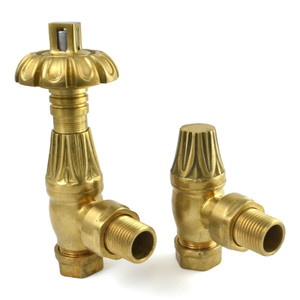 T-TRV-058-AG-UB-ALT00 - Petworth Traditional TRV Angled Unlacquered Brass Thermostatic Radiator Valves With Sleeves