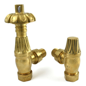 T-TRV-058-AG-UB-ALT01 - Petworth Traditional TRV Angled Unlacquered Brass Thermostatic Radiator Valves With Sleeves