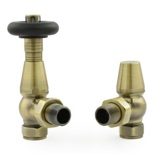 T-TRV-068-AG-AB - Jarrow Traditional TRV Angled Antique Brass Thermostatic Radiator Valves With Sleeves