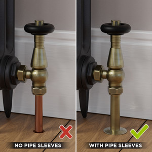 T-TRV-068-AG-AB-SLEEVE-COMP - Jarrow Traditional TRV Angled Brass Thermostatic Radiator Valves With Sleeves