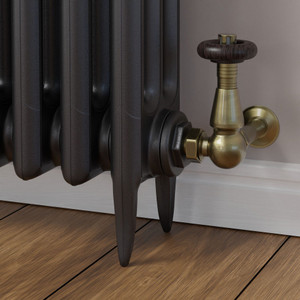 T-TRV-069-CR-AB-PIP-BROWN-HEAD-LS00 - Jarrow Traditional TRV Corner Antique Brass Thermostatic Radiator Valves With Sleeves