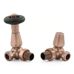 T-TRV-069-CR-AC - Jarrow Traditional TRV Corner Antique Copper Thermostatic Radiator Valves With Sleeves