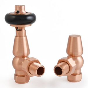 T-MAN-021-AG-BC - Eastbury Traditional Manual Angled Brushed Copper Radiator Valves With Sleeves