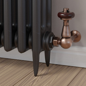 T-TRV-020-CR-AC-BROWN-HEAD-LS00 - Eastbury Traditional Manual Corner Antique Copper Radiator Valves With Sleeves