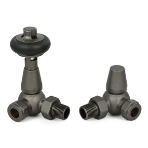 T-MAN-022-CR-PW - Eastbury Traditional Corner Light Pewter Manual Radiator Valves With Sleeves