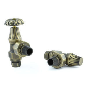 T-MAN-028-AG-OEB-ALT00 - Arlington Traditional Manual Angled Old English Brass Radiator Valves With Sleeves