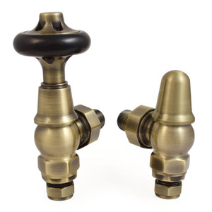 T-MAN-045-AG-AB-ALT01 - Chastleton Traditional Manual Angled Antique Brass Radiator Valves With Sleeves