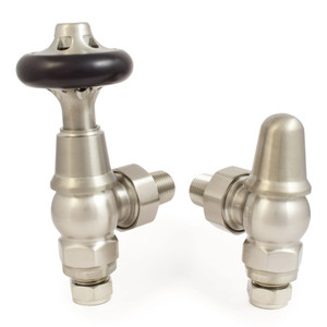 T-MAN-045-AG-SN-ALT01 - Chastleton Traditional Manual Angled Brushed Satin Nickel Radiator Valves With Sleeves